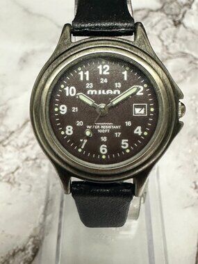 3/$30 Milan Watch Women Silver Tone Brown Dial Date Window New Battery 8"